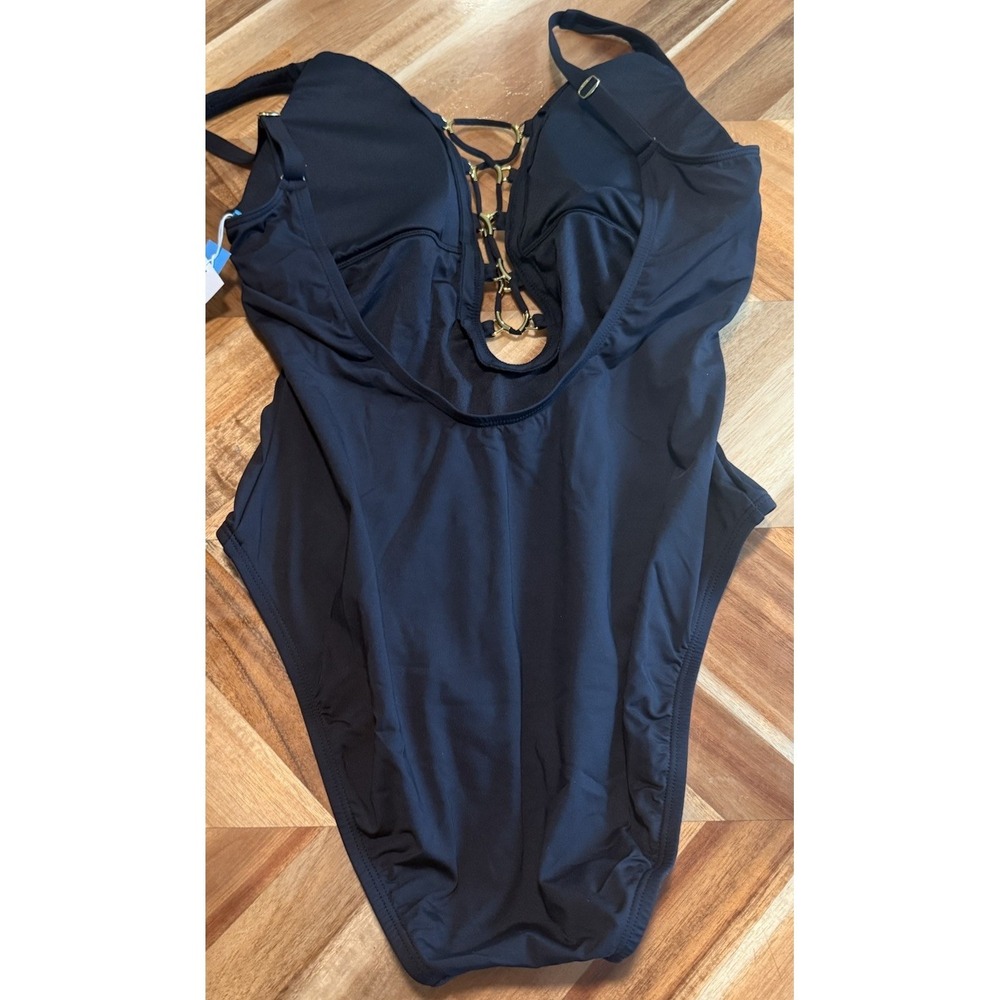 Bleu Rod Beattie One Piece Swimsuit Women 4 Black Plunge Gold Hardware NWT - Picture 5 of 9